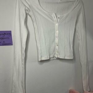 White Ribbed Button-Up Women's Top